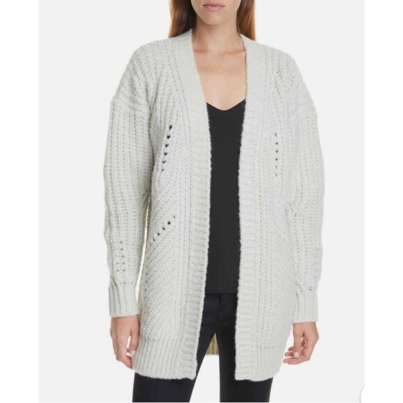 IRO Vesna Metallic Wool Blend Open Cardigan In Off White pale gray SIZE Medium s - Picture 12 of 13